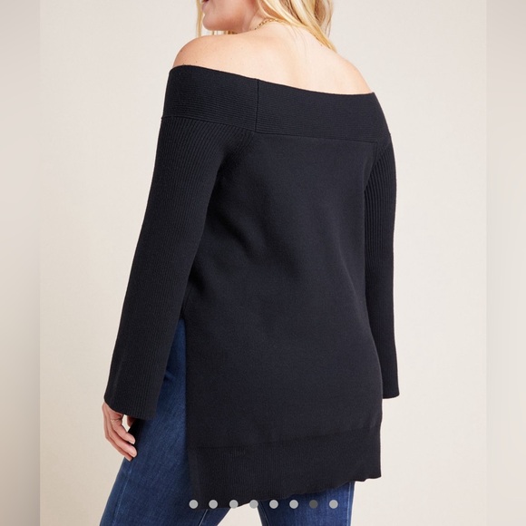 Anthropologie Elise Ribbed Tunic - boatneck black knit sweater - L - NWT - Picture 6 of 10